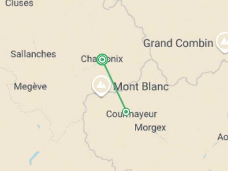 Map of Courmayeur Tour with 3 destination visits for the trip: Mont Blanc Explorer
