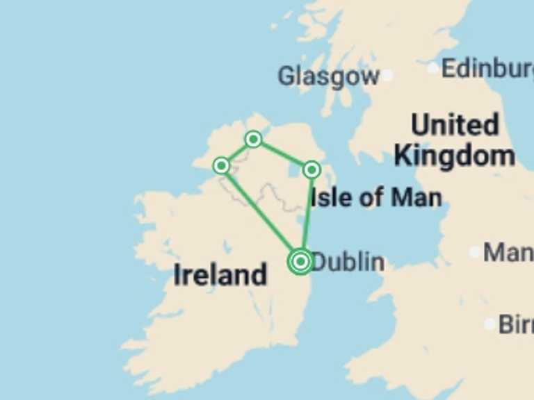 Map itinerary of Europe Tour in Spring with 5 destination visits for the trip: Ireland’s Northern Loop from Dublin Self Drive