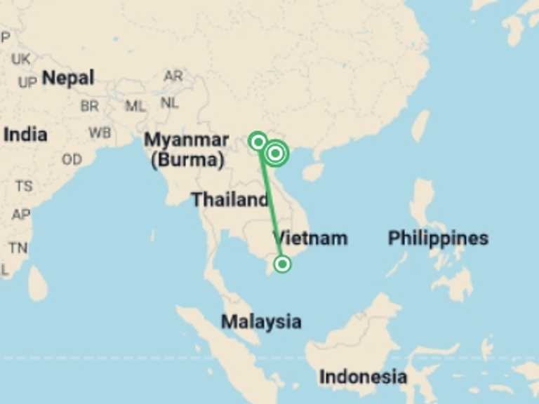 Map itinerary of Hanoi Tour in July 2027 with 3 destination visits for the trip: 2D1N Sapa Trekking Tour with Local Homestay Experience