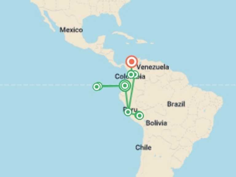 Map itinerary of Lima Tour in September 2025 with 10 destination visits for the trip: Highlights of Ecuador Peru and Colombia