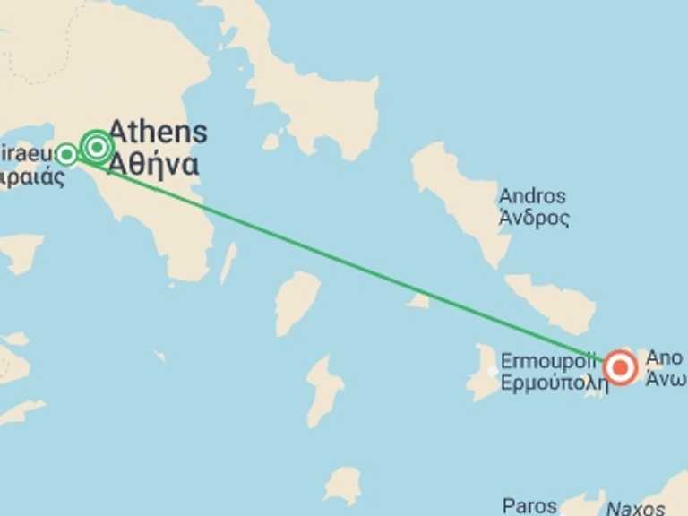 Map of 5-Day Athens Tour with 2 destination visits for the trip: Athens & Mykonos - 5 days