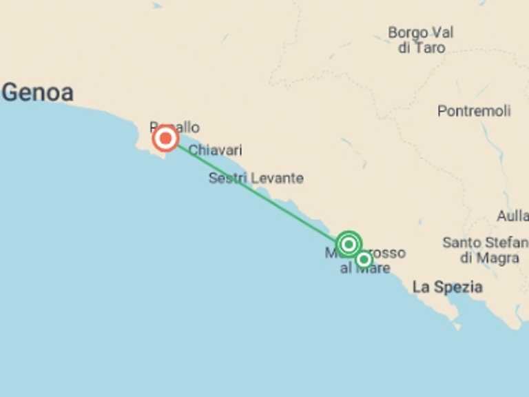 Map itinerary of Italy Tour in August 2027 with 3 destination visits for the trip: Cinque Terre: Hike, Bike & Kayak