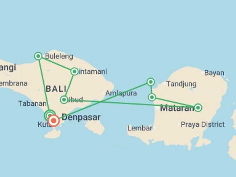 Map itinerary of Asia Tour in Winter with 8 destination visits for the trip: Bali & Beyond: The Perfect Island Loop