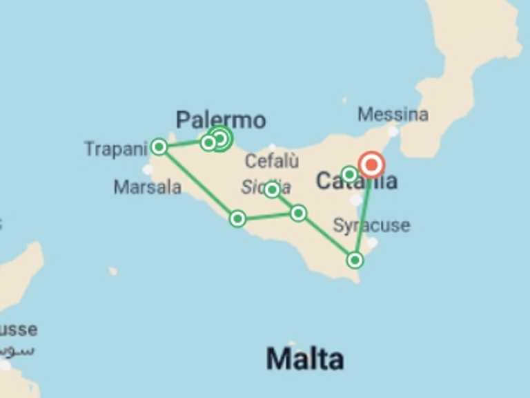 Map itinerary of Palermo Tour in Spring with 4 destination visits for the trip: Sicilian Fantasy: Small Group Tour