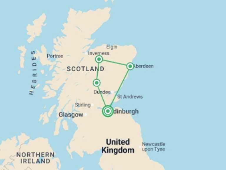 Map of Europe Explorer Tour with 3 destination visits for the trip: Speyside & Highland Whisky Escape - 4 days 