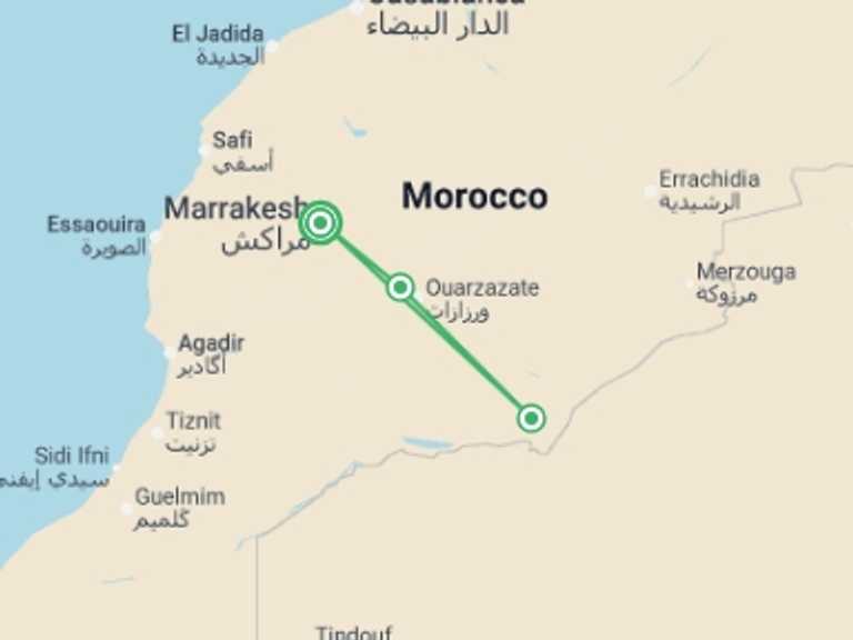 Map of 5-Day Marrakech Tour with 4 destination visits for the trip: Marrakech & Atlas Mountains 5 star - 5 days