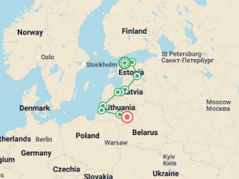 Map itinerary of Tallinn Tour in Summer with 10 destination visits for the trip: Estonia to Lithuania Self Guided Cycle