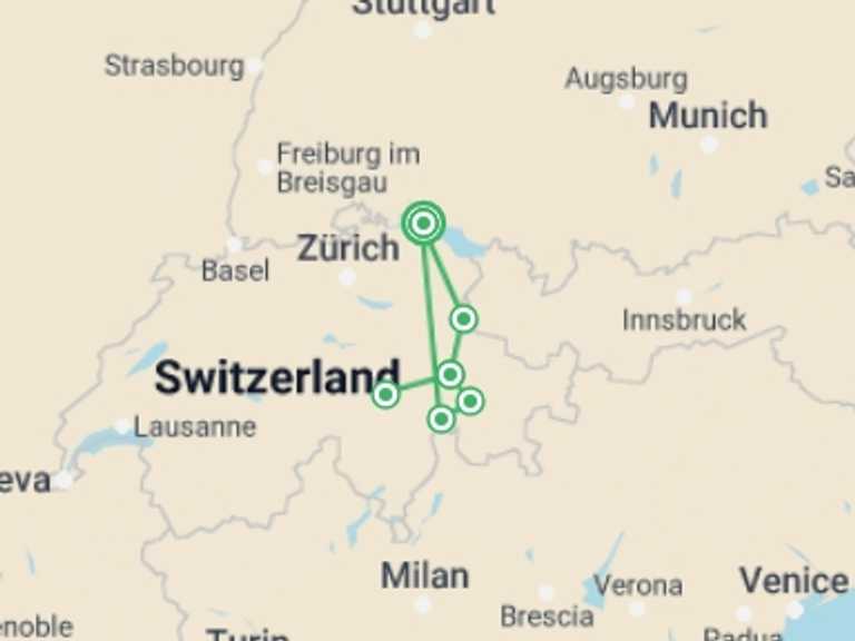 Map of a Canyoning Tour with 5 destination visits for the trip: Alpine Rhine Cycle