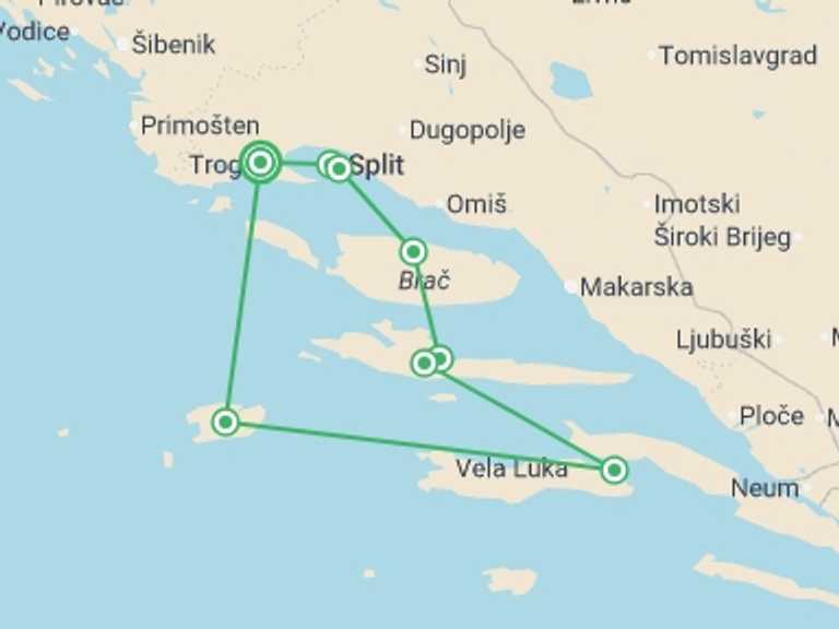 Map of Croatia Tour with 6 destination visits for the trip: Croatia Bike & Boat