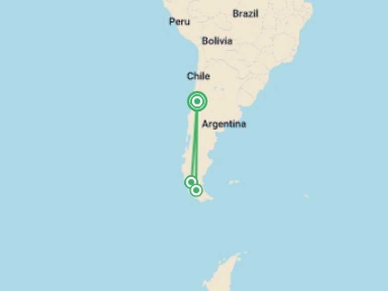 Map of Andes Tour with 3 destination visits for the trip: Highlights Of Chile