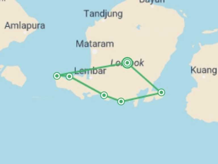 Map of Indonesia Tour with 3 destination visits for the trip: Discover Lombok: Three Day Bicycle Trip