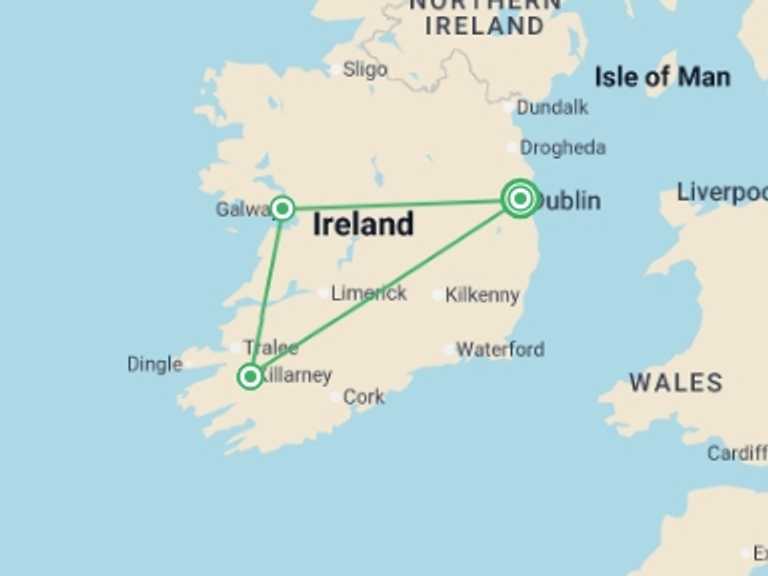 Map of Ireland Tour with 4 destination visits for the trip: South West Ireland Uncovered - 5 days