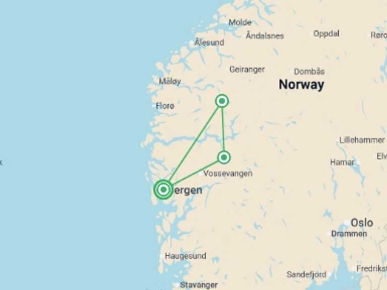 Map of Norway Tour with 3 destination visits for the trip: Norway Self Drive - 8 days