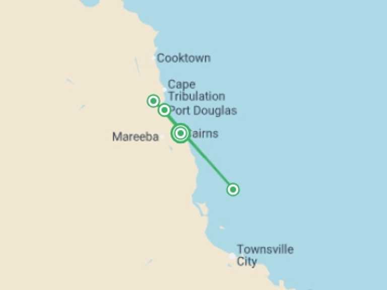 Map of a Rainforest and jungle visits Tour with 4 destination visits for the trip: Tropical Reef and Rainforest