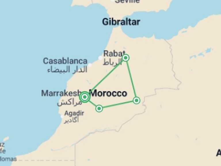 Map of Africa Tour with 4 destination visits for the trip: Imperial Morocco & Middle Atlas - 8 days