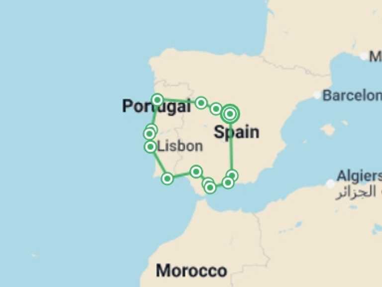 Map of Europe Tour with 8 destination visits for the trip: Spain & Portugal in Low Season