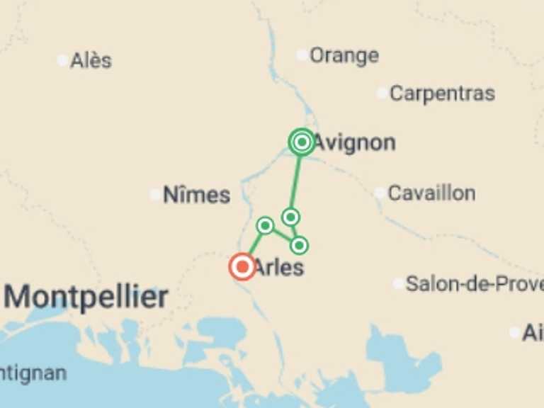 Map itinerary of France Tour in Spring with 5 destination visits for the trip: Walking In Van Gogh's Provence