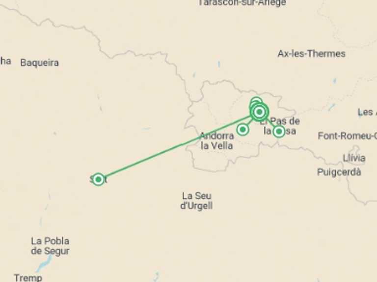Map of a Zip lining Tour with 1 destination visits for the trip: Summer Pyrenees Family Holiday with teenagers