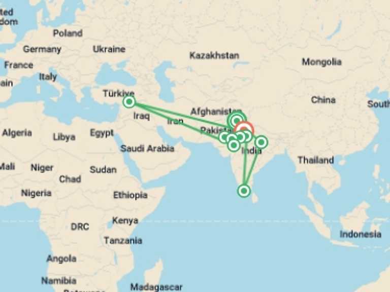 Map of Asia Tour with 10 destination visits for the trip: India: See & Experience it all in 17 days, Luxury Tour 