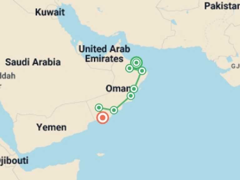 Map of Asia Tour with 8 destination visits for the trip: Oman Desert Odyssey