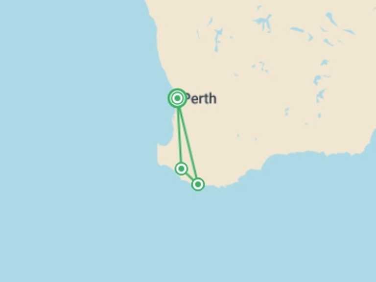 Map of 7-Day Australia Tour with 3 destination visits for the trip: Cycle the Munda Biddi Trail: Walpole to Manjimup