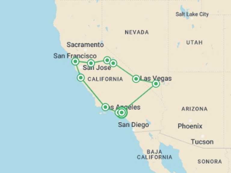 Map of San Francisco City sightseeing Tour with 7 destination visits for the trip: California Panorama