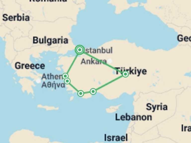 Map of Cappadocia Tour with 6 destination visits for the trip: 12 Days - Highlights Of Turkey / By Plane