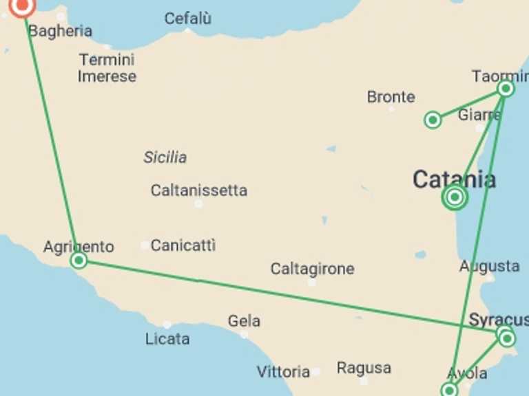 Map of a Wine tasting Tour with 5 destination visits for the trip: Small Group Tour of Sicily: Highlights