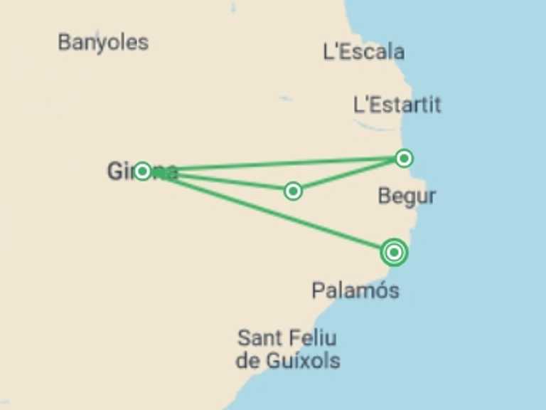 Map of Europe Trekking and Hiking Tour with 4 destination visits for the trip: Contrasts of Catalonia (Catalunya) Cycling