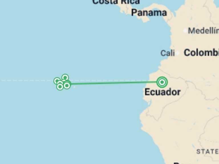 Map itinerary of Andes Tour in Fall with 8 destination visits for the trip: Ultimate Galapagos: Central Islands (Grand Daphne)