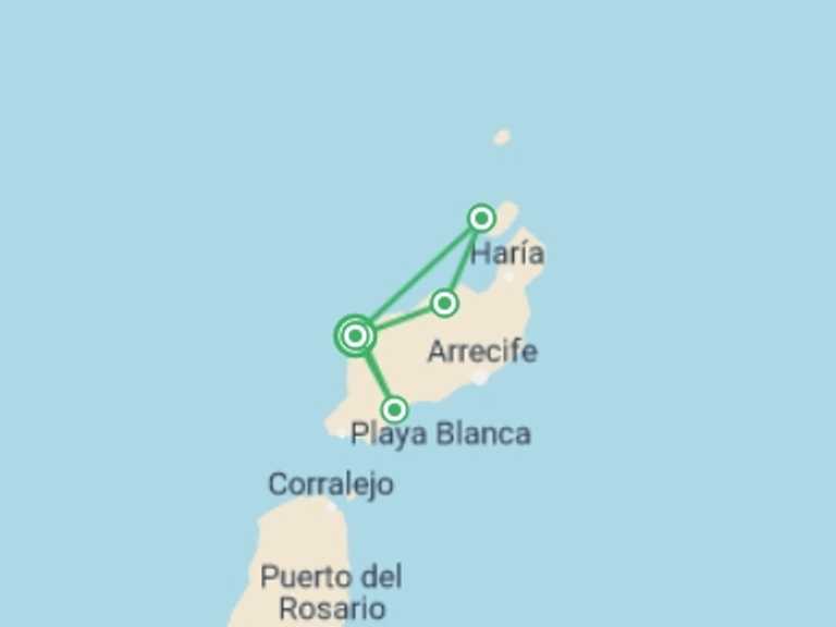 Map of Europe Tour with 5 destination visits for the trip: Contrasts of Lanzarote