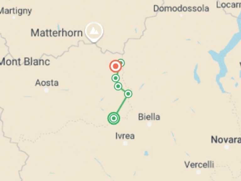 Map itinerary of Switzerland Tour in September 2026 with 7 destination visits for the trip: Monte Rosa Alpine Hike