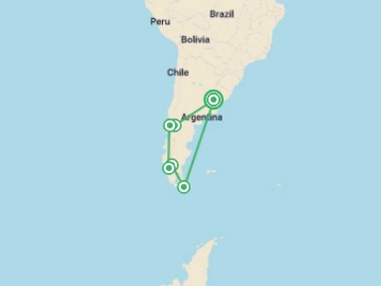 Map itinerary of Chile Tour in March 2026 with 7 destination visits for the trip: Journeys: Discover Patagonia