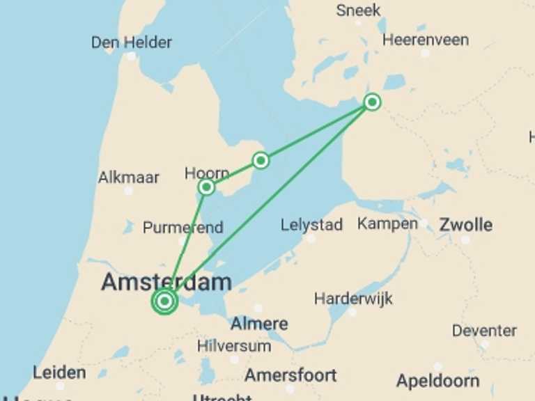 Map of a Cruise Tour with 3 destination visits for the trip: Cruise on the IJsselmeer, one of Holland's treasures (port-to-port cruise)