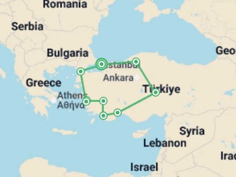 Map of Europe Museum and gallery visits Tour with 9 destination visits for the trip: Turkey Discovered - 14 Days