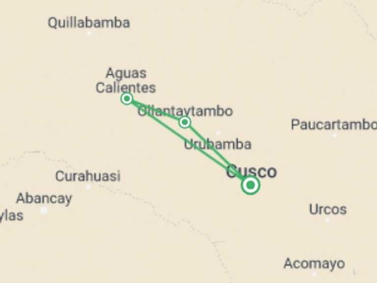 Map of 2-Day Peru Tour with 2 destination visits for the trip: 2-Day Inca Trail to Machu Picchu from Cusco