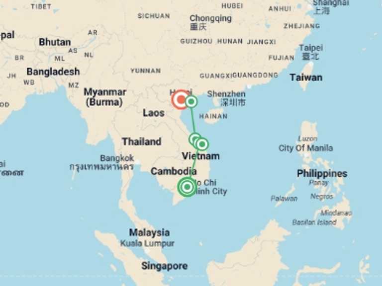 Map of Hanoi Active and outdoor Tour with 5 destination visits for the trip: Simply Vietnam