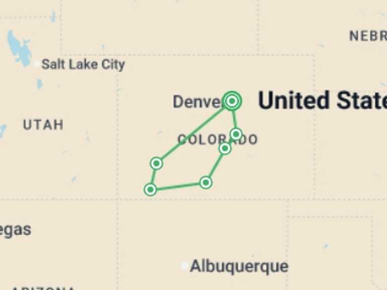 Map of a Adventure and sport Tour with 5 destination visits for the trip: Colorado & Old West Railroads 2027 - 7 days