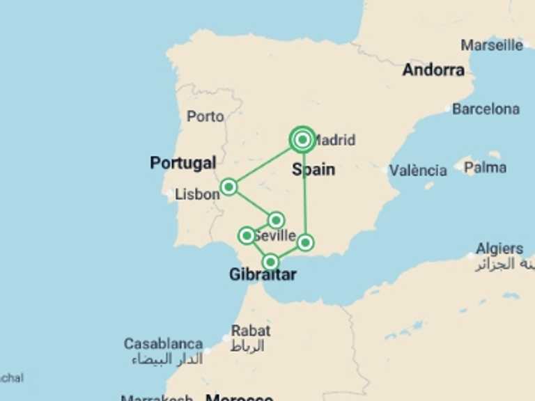 Map itinerary of Mediterranean Tour in March 2027 with 5 destination visits for the trip: Andalucia Escape - 6 days
