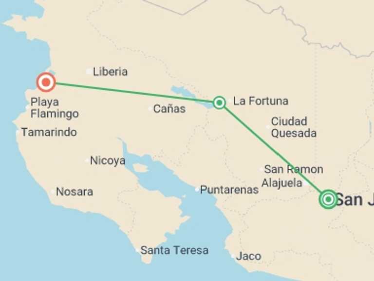 Map itinerary of South America Tour in March 2027 with 3 destination visits for the trip: Costa Rica Premium Family Holiday