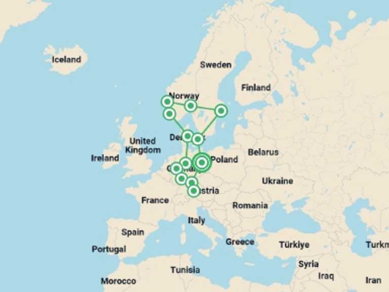 Map of Europe Tour with 12 destination visits for the trip: Northern Ring