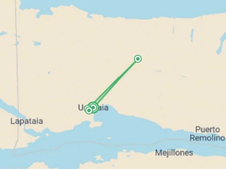 Map of Ushuaia National parks Tour with 5 destination visits for the trip: Ushuaia Adventure