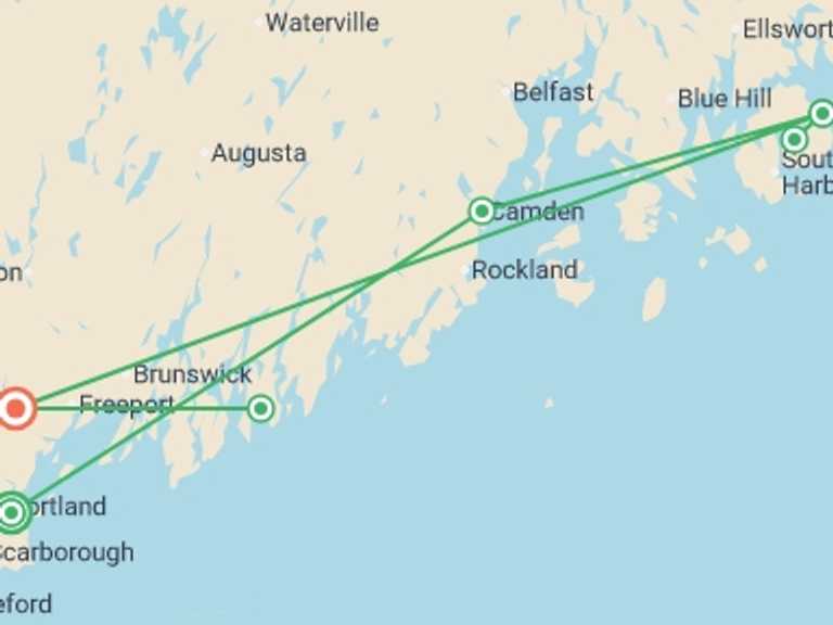 Map of USA Tour with 4 destination visits for the trip: Roaming Coastal Maine featuring Portland, Acadia & Penobscot Bay