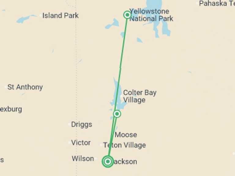 Map itinerary of USA Tour in October 2025 with 3 destination visits for the trip: Yellowstone and Grand Tetons Adventure
