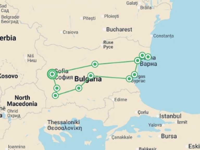 Map of Europe Tour with 6 destination visits for the trip: Go Local: Best Of Bulgaria, Self-drive