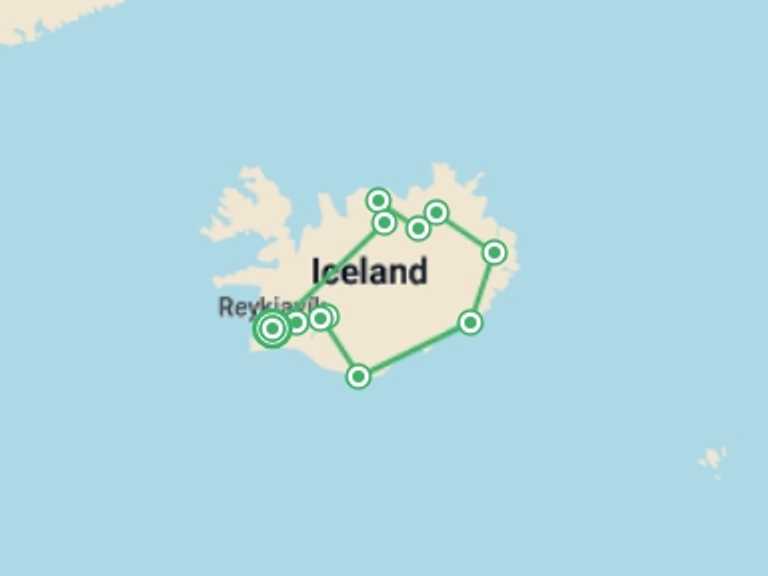 Map of Reykjavik Adventure Tour with 8 destination visits for the trip: Iceland Winter Adventure