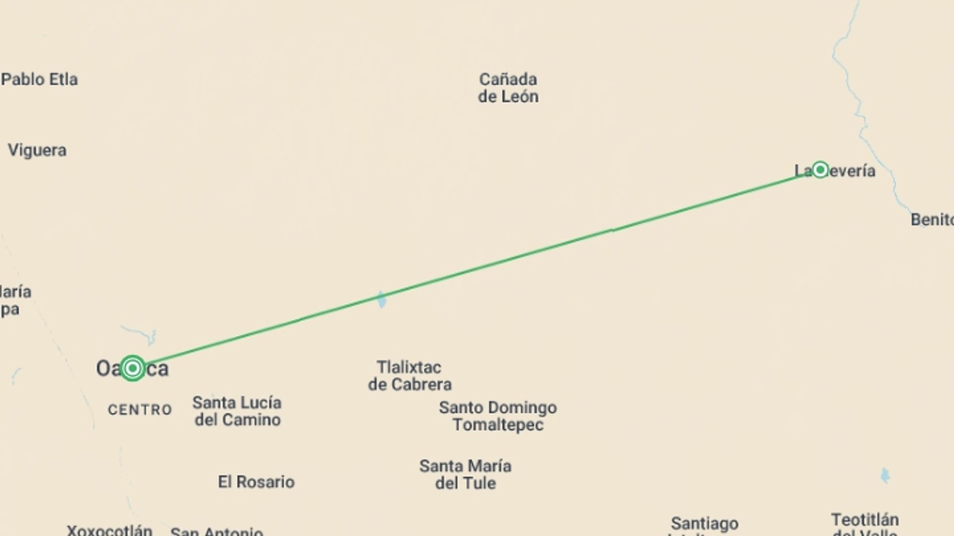 A map showing the tour itinerary for the trip: Oaxacan Mountain Metamorphosis Hike 2D/1N, starting in Oaxaca, Mexico and ending in Oaxaca, Mexico going through 1 other destinations.