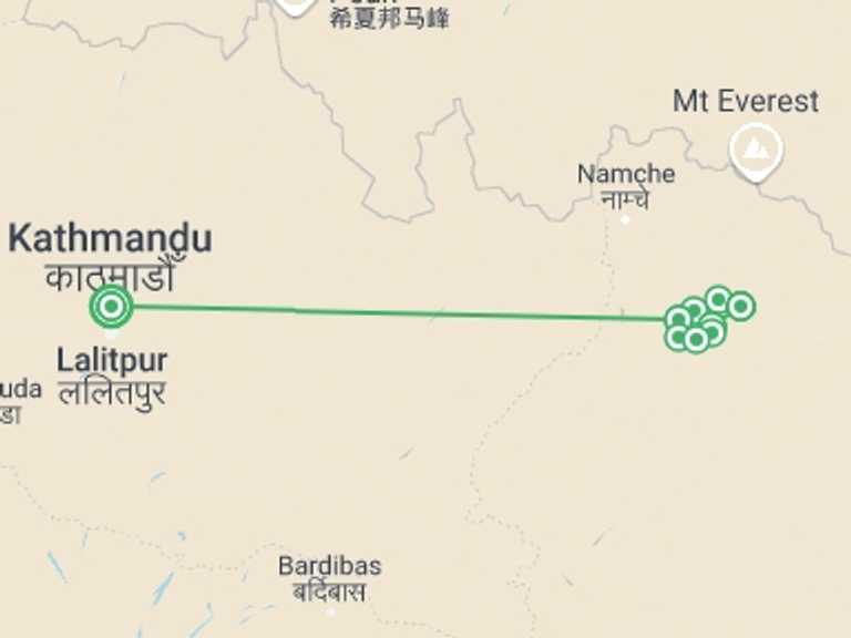 Map itinerary of Nepal Tour in Winter with 10 destination visits for the trip: Mera Peak Climbing