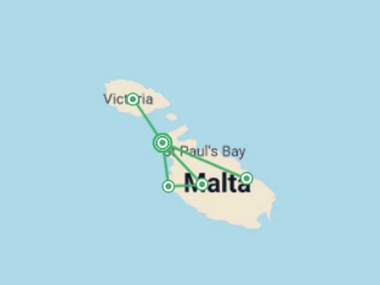Map itinerary of Malta Tour in February 2026 with 2 destination visits for the trip: Malta & Gozo Explorer - 8 days