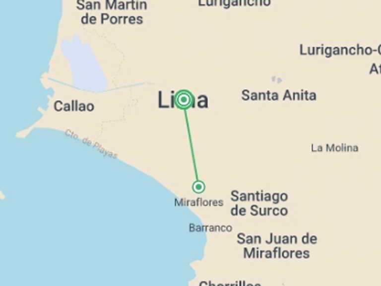 Map itinerary of Lima Tour in September 2025 with 1 destination visits for the trip: Lima Welcome Package 3D/2N